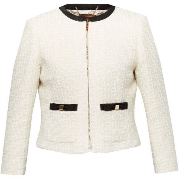 Ted Baker Daara Cream with Black Trim Tweed Blazer | Size 3 (8 USA) - Picture 1 of 7